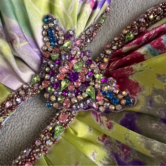 Jovani Beaded Watercolor Floral High-Low Embellished Bustle Prom Pageant Gown - Picture 7 of 17